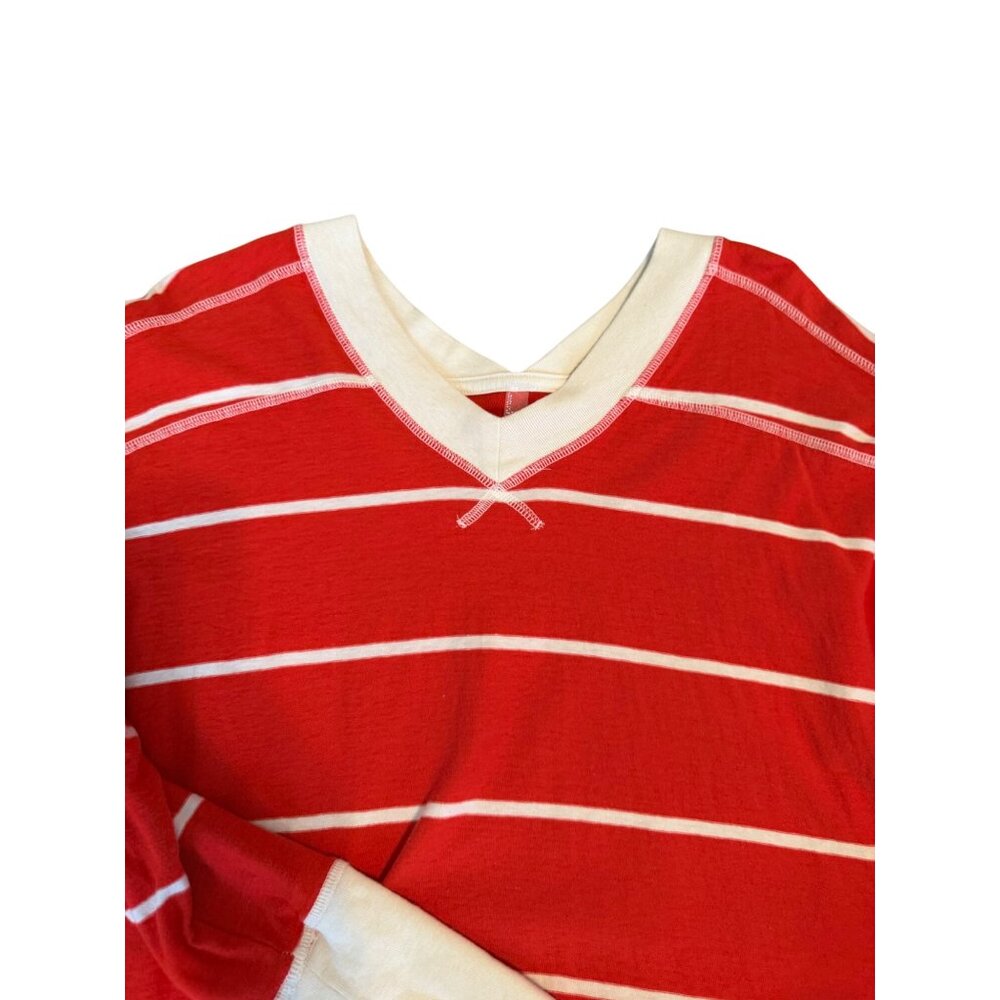 SMALL Free People All Star Orange Stripe Long Sleeve Jersey Knit Oversized Top - Picture 3 of 9